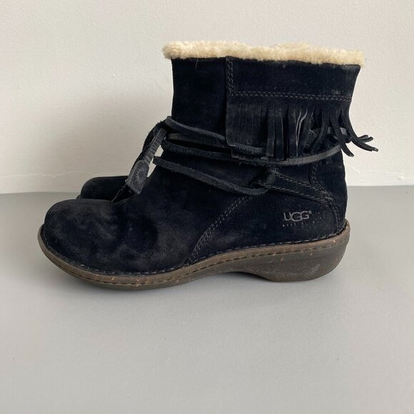 Ugg Gaviota Suede Sheepskin Fringe Ankle Boots Sz 7​​​​​ - Picture 2 of 13